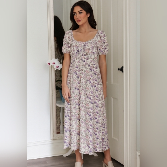 Source Unknown Dresses & Skirts - Ditzyfloral Cottagecore Midi/Maxi Peasant Romantic Style Dress Lilac Flowers XL+